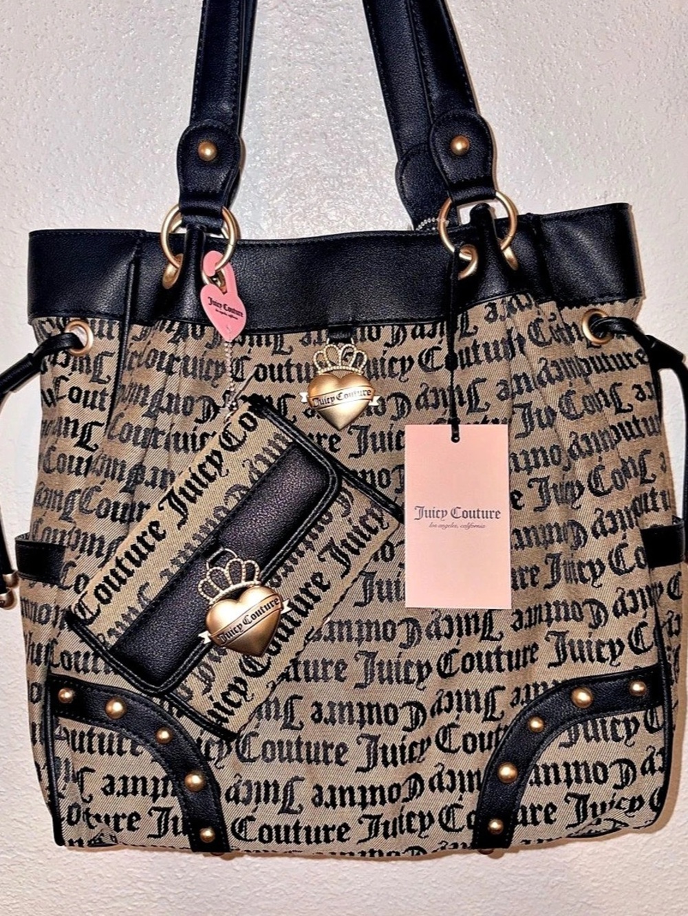 Juicy Couture Logo Print Tote Bag Black & Brown with wallet